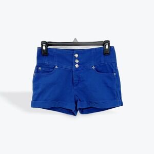 Bebe Denim Shorts Size 25 Blue High Waist Button Front Cuffed Hem Womens